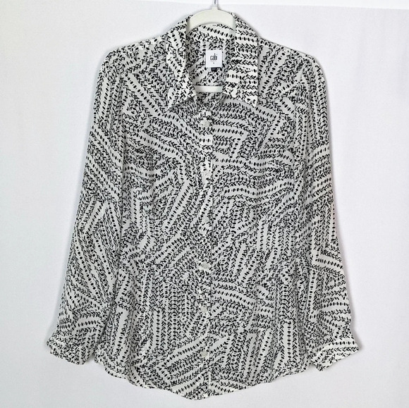Cabi Printed Leaf Blouse 3255 Split Back Button Up Flowy Oversized Top Career S - Picture 8 of 13